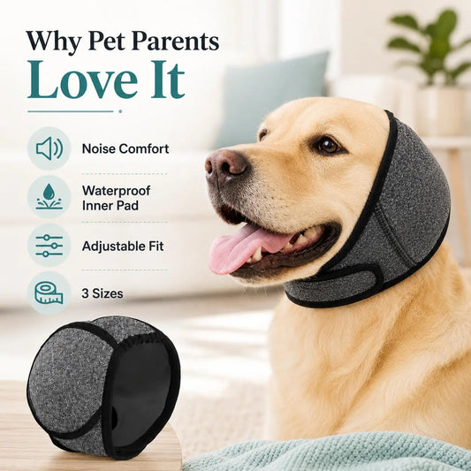 Water-Resistant Dog Ear Wrap Hoodie - Ear Protection for Bathing, Swimming & Grooming, Noise Reduction for Fireworks, Grey