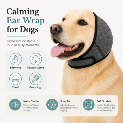 Water-Resistant Dog Ear Wrap Hoodie - Ear Protection for Bathing, Swimming & Grooming, Noise Reduction for Fireworks, Grey