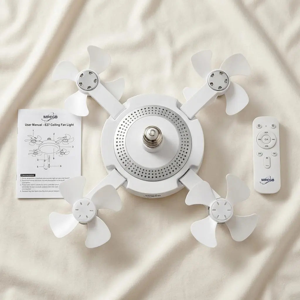 MREGB 2026 New E27 Socket Ceiling Fan Light - 2-In-1 Silent LED Fan with Remote Control, Energy-Saving Cooling & Lighting Combo for Home Bedroom Summervibes